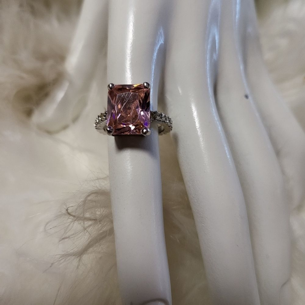 Silver Pink Sapphire Ring Size 6